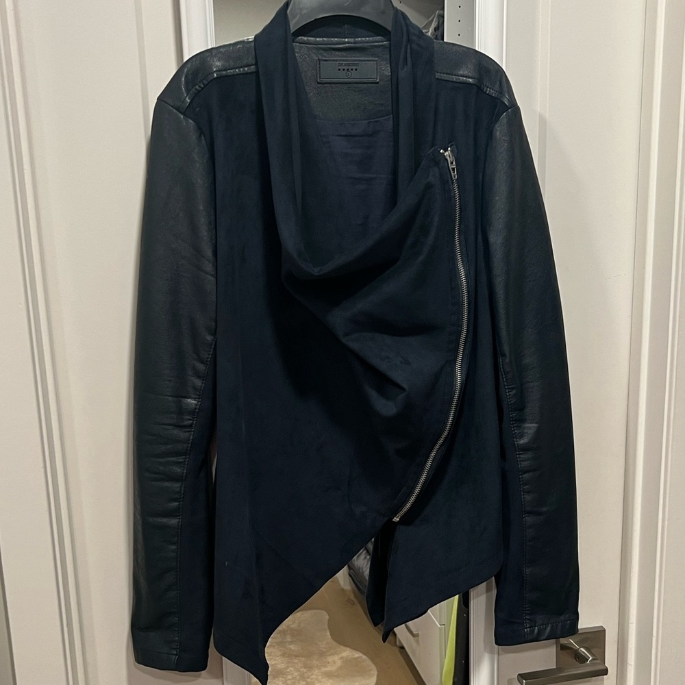 Blank NYC Black Faux Leather Drape Jacket